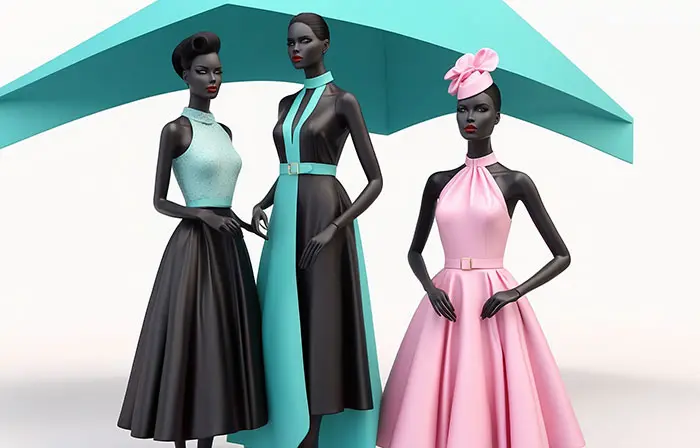 Women's Fashion Elegant Long Dress Creative 3D Design Art Illustration image